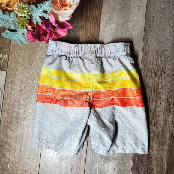 Old Navy Toddler Boy 3T Swim Trunks Board Shorts Gray Orange Yellow Stripe - Picture 6 of 6